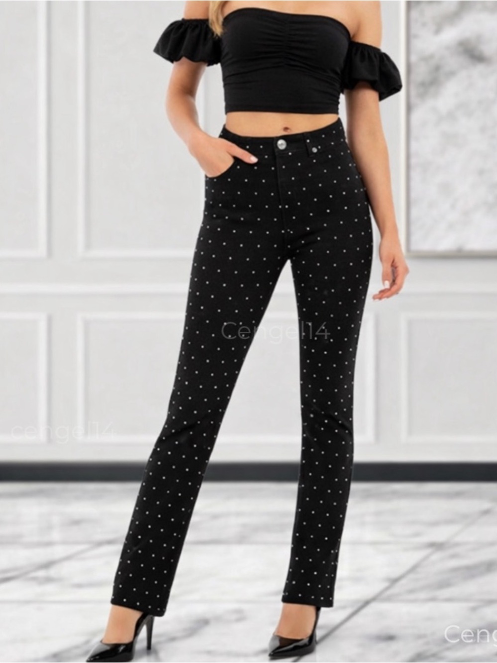 Gianni Bini Rhinestone High Rise Straight Leg Jeans Black NWT Size 28